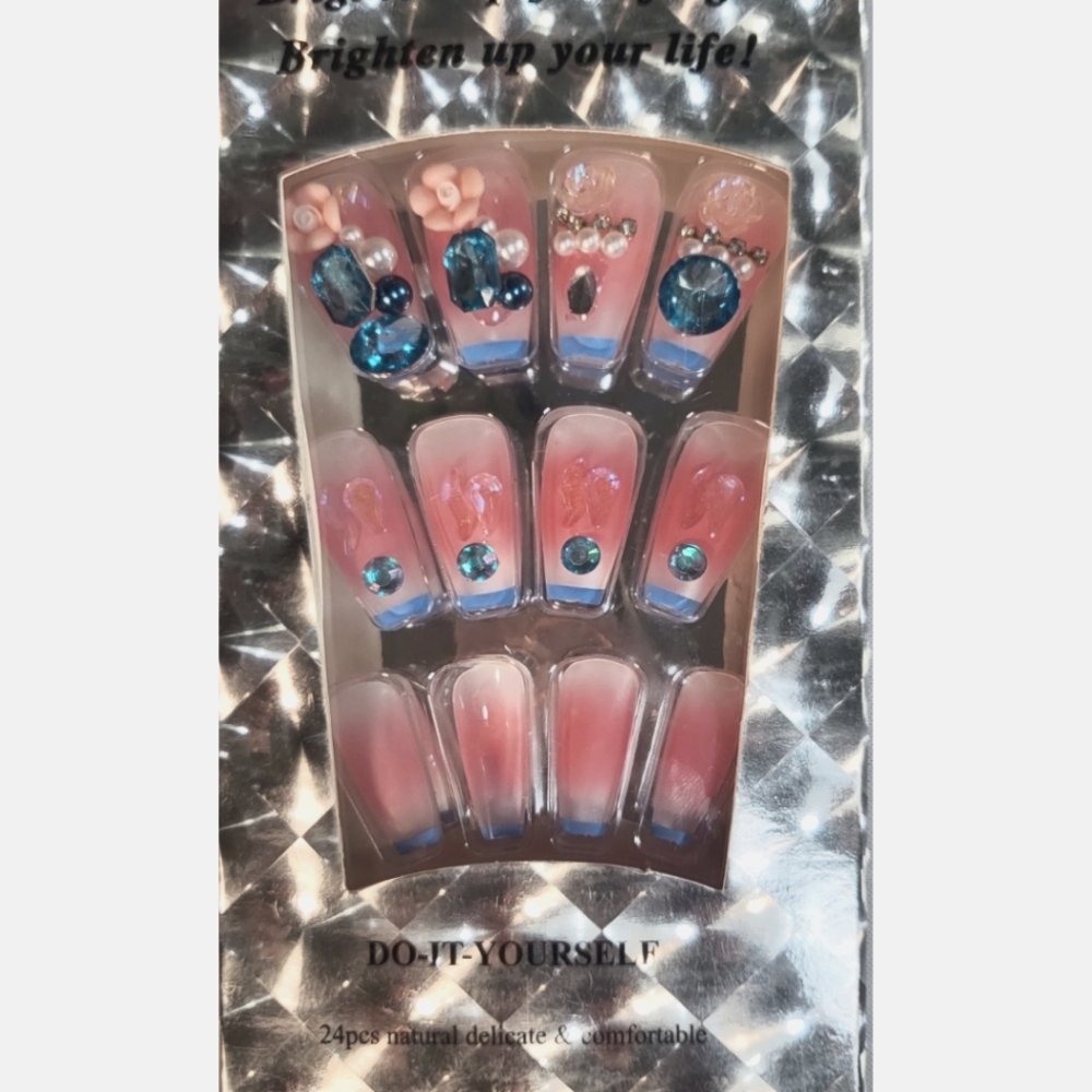 Blue Crystal - Press-on Nails - 24pcs